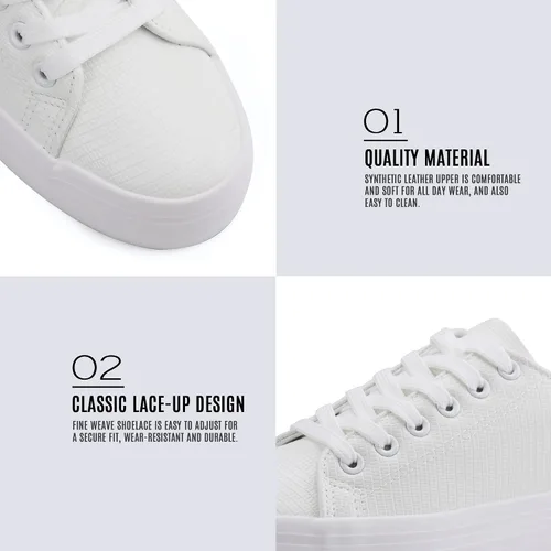 Vista 4 de JABASIC Zapatillas de plataforma con cordones para mujer, zapatillas casuales cómodas de moda para caminar Todo blanco