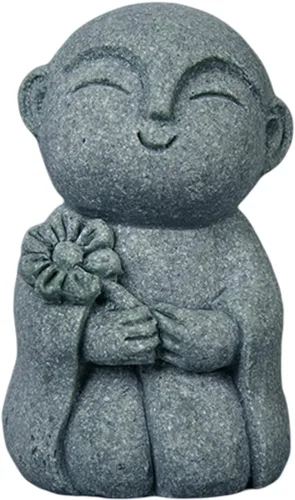 Vista 13 de livelyfish Estatua de monje rezante de Bosatsu de Bosatsu japonés de Buda Bosatsu Feng Shui, piedra arenisca feliz/sonriente en miniatura, adorno