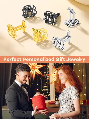 Vista 4 de Supcare Gemelos para hombre, gemelos personalizados para fotosiniciales para hombres, papá, padre, novio, marido, joyería de boda