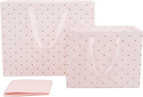 Vista 3 de Bolsas de regalo rosas con papel de seda y asas, bolsa de regalo de papel grande de 13 pulgadas y mediana de 9 pulgadas para niñas, despedidas