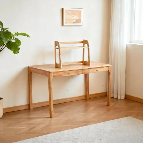Vista 5 de Escritorio de madera maciza de 40"x24" con cajones, escritorio de escritura de madera para espacios pequeños, escritorios de oficina en casa