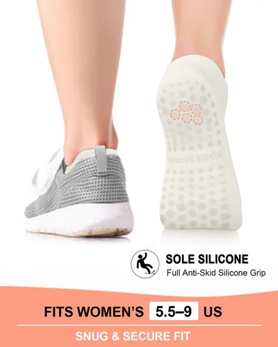 Vista 6 de Aoliks - 6 pares de calcetines antideslizantes de pilates para mujer, calcetines atléticos de yoga para barre ballet descalzo entrenamiento hospital