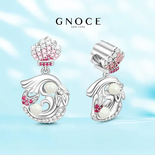Vista 3 de GNOCE Dije de plata de ley 925 con diseño de sirena y perlas de oro rosa con circonitas cúbicas para pulseracollar, regalo para mujer (2 plata)