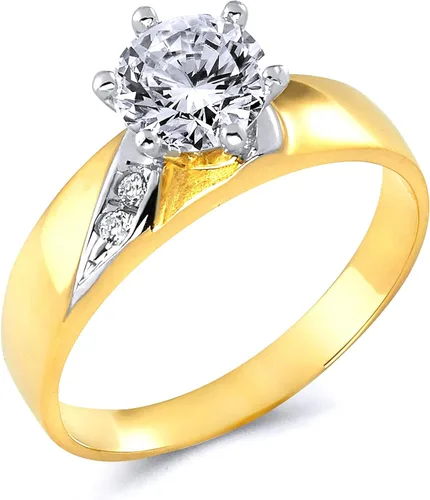 Vista 2 de Juego de 2 anillos de compromiso y alianza de boda en dos tonos de oro de 14 quilates