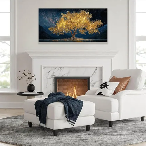 Vista 3 de Tsomzxng Arte Moderno de Lienzo para Decoración de Pared Impresiones de Pinturas Paisaje Dorado del Árbol de la Vida Impresiones de Pintura