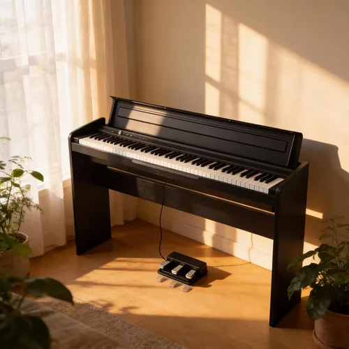 Vista 6 de Korg Piano digital LP-180, paquete negro con banco de muebles, libro de instrucciones, DVD instructivo de Austin Bazaar y paño de pulido