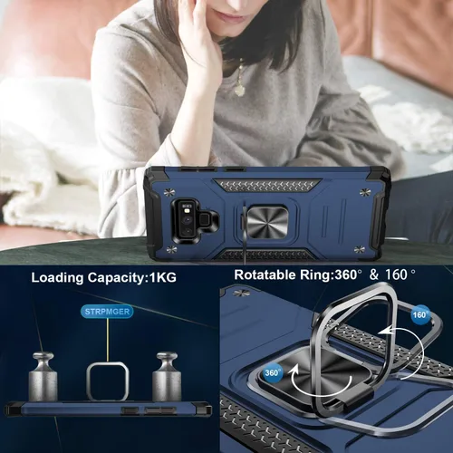 Vista 6 de IKAZZ Funda para Galaxy Note 9, TPU suave y flexible de doble capa y policarbonato duro, antideslizante, de cuerpo completo, resistente, funda Azul