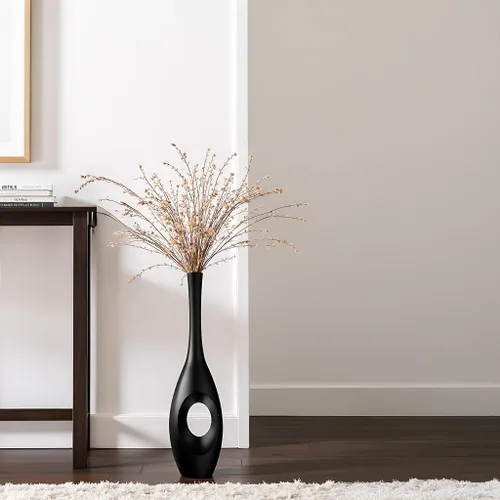 Vista 9 de Jarrón de piso negro de 60 cm – Cuerpo ovalado en forma de dona con cuello delgado de 7,6 cm, jarrones decorativos altos modernos para sala