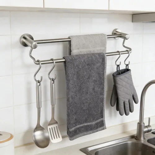 Vista 2 de TocTen Barra Doble para Toallas de Baño - Toallero de Acero Inoxidable SUS304 Reforzado para Baño, Accesorios de Baño Barra Doble para Toallas
