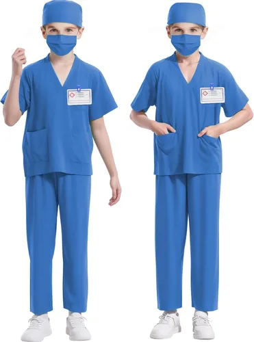 Vista 4 de Doctor Costume for Kids,Toddler Nurse Scrubs Halloween Dress Up Cosplay For Boys Girls 3-12 Years