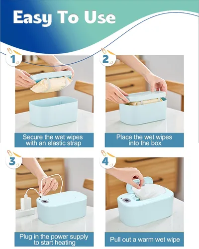 Vista 3 de Calentador de Toallitas para Bebé, Dispensador Portátil de Toallitas Húmedas con Alimentación USB y Control de Temperatura, Calentador de Toallas