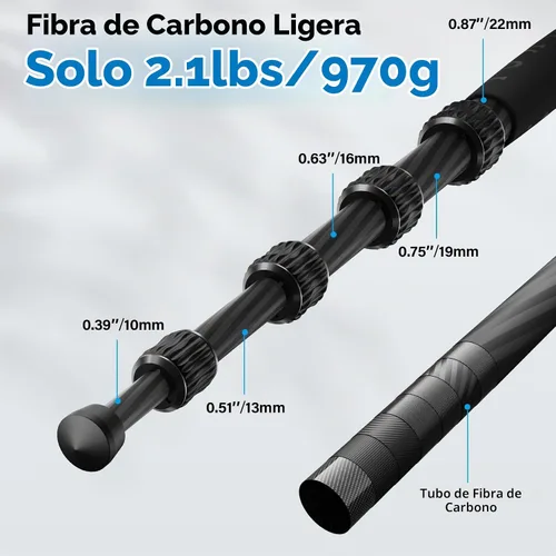 Vista 3 de SIRUI Trípode de viaje de fibra de carbono - Trípode compacto ligero de 55.1 pulgadas con cabezal de bola panorámica de 360°, placa de liberación