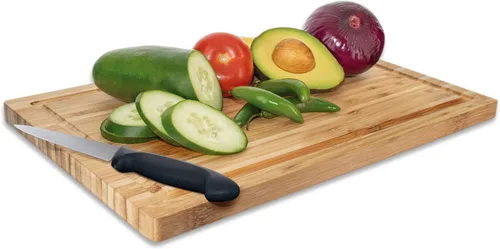 Vista 3 de Noveltia Tabla de cortar de bambú para cocina con ranura para jugos, tabla gruesa de madera para cortar verduras, frutas, carne, quesos y más
