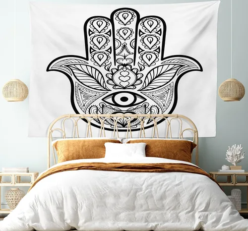 Vista 16 de Ambesonne Tapiz Trippy, vista panorámica de la cascada con bosques de ensueño y mandala oriental psicodélico, decoración de tela para colgar