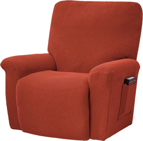 Vista 30 de CONRUSER Fundas elásticas para sillas reclinables, funda suave de 4 piezas, funda gruesa para sofá individual, funda de jacquard con bolsillo