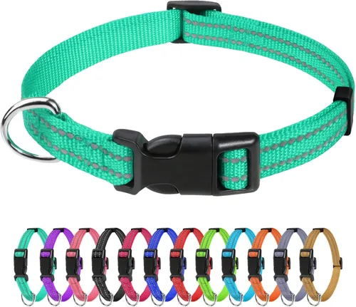 Vista 26 de TagME Collares de nailon reflectantes para perros, collar ajustable clásico para mascotas con hebilla de liberación rápida para cachorros, rosa Rosa