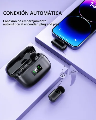 Vista 2 de T1 mini micrófono inalámbrico Lavalier para iPhone/Android/iPad, reducción de ruido de 3 niveles, duración de la batería de 30 horas, cambiador