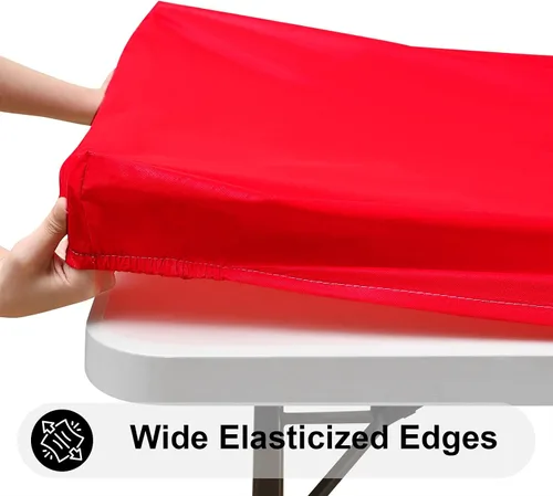 Vista 2 de Smiry Mantel rectangular, mantel de vinilo elástico ajustable con parte trasera de franela para mesas plegables de 6 pies, fundas impermeables y Rojo