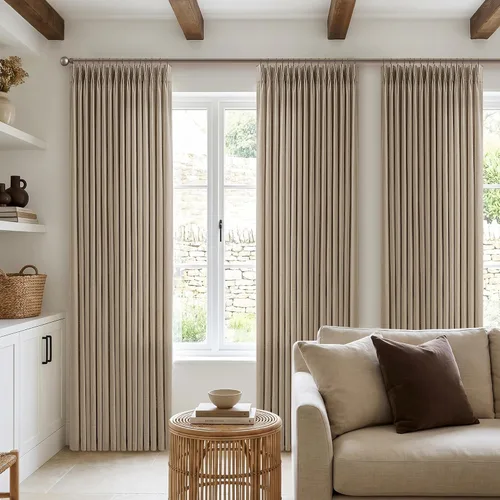 Vista 90 de TWODRAPES Cortinas de Lino Plisadas con Pinza Beige Blancas de 54 Pulgadas de Largo 2 Paneles para Comedor Cocina Dormitorio Plisadas Semi
