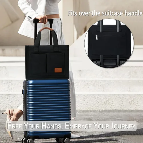 Vista 7 de Bolso grande de lona con compartimentos y cremallera para mujer de KKXIU, bolso cruzado, de trabajo, bíblico, de mensajero con bolsillos
