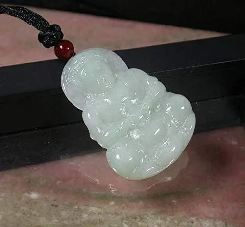 Vista 5 de gojade Colgante de jadeíta de jade A 100% natural certificado verde Guanyin Kwan Yin Lotus Flower Necklace 397729 GS