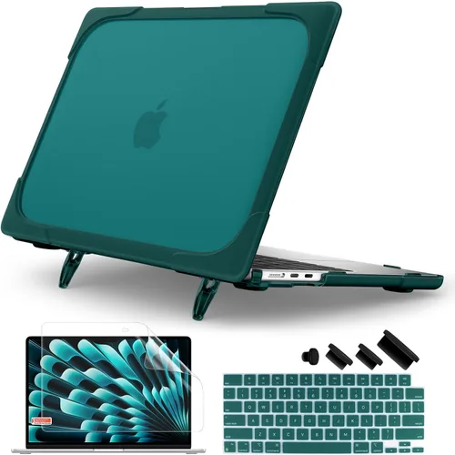Vista 15 de Batianda - Funda resistente para MacBook Air de 15 pulgadas 2023-2026, color gris Ergonomic Foldable Stand Holds 22 lbs, TPU Bumper, Matte