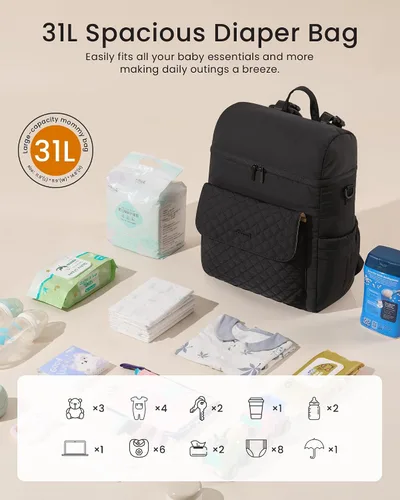 Vista 4 de LOVEVOOK Mochila para pañales, bolsa de bebé 3 en 1 con cambiador y correas desmontables, mochila grande para pañales para mamá papá con hebillas