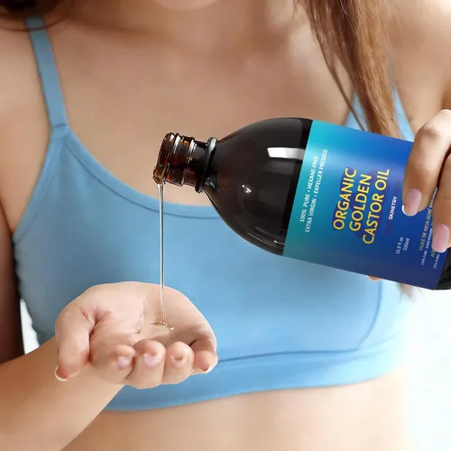 Vista 6 de Aceite de ricino dorado orgánico, 16.9 onzas, 100% puro para cabello, piel, uñas, cejas y pestañas, hidratación profunda y suavizado que promueve