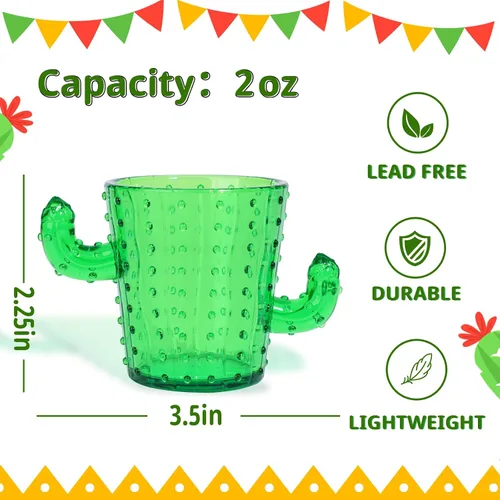 Vista 2 de 6 vasos de chupito de cactus verdes, vasos de plástico de 2 onzas Divertidas tazas de cactus para fiesta final, despedida de soltera, Cinco