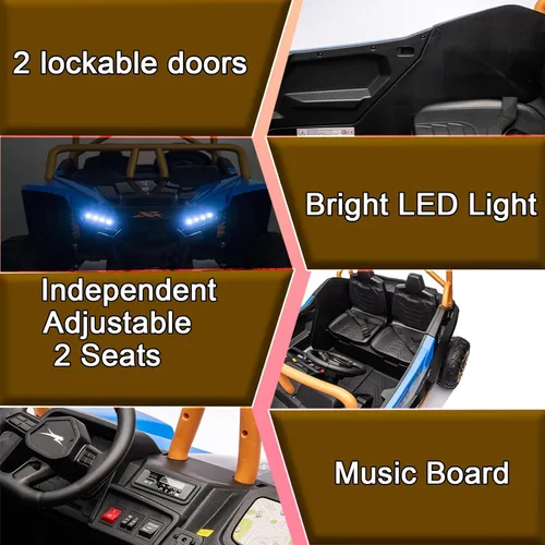 Vista 5 de 2026 XXXL 24V 4WD 2 plazas UTV todoterreno 4x4 a batería eléctrico de juguete con control remoto para niños y niñas, UTV 4 ruedas con música, Azul