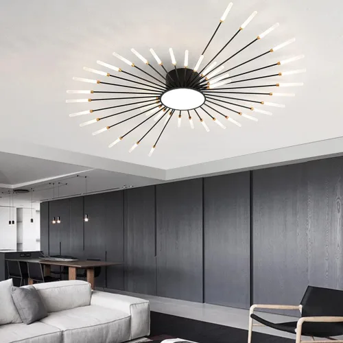 Vista 9 de Lámpara de techo LED regulable de 32 pulgadas, 12 luces de techo, lámpara de techo empotrada, iluminación de interior dorada para sala de estar, 12