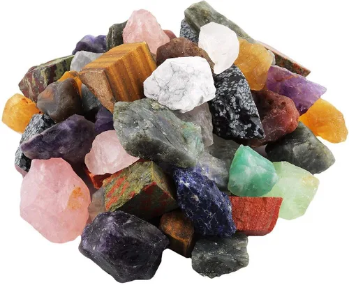 Vista 3 de Rockcloud Juego de piedras crudas y rodajas de ágata de cristales naturales coloridos, piedras irregulares para decoración de oficina en casa