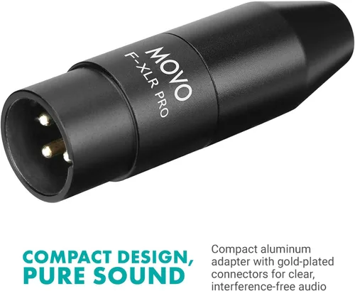 Vista 5 de Movo FXLR-PRO 0.138 in (TRS) Adaptador de micrófono hembra Mini-Jack a conector macho XLR de 3 pines con convertidor de alimentación Phantom