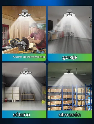 Vista 8 de luces LED de garaje - 250W techo LED con 8 paneles ajustables, 25000LM luz de tienda deformable para garaje, sótano, granero, luz de techo alto