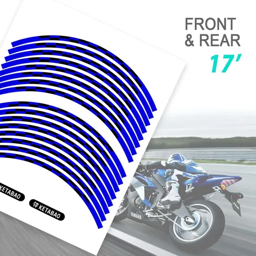 Vista 4 de KETABAO Calcomanías adhesivas para llantas de 17 pulgadas C02 compatibles con YZF R6 R1 MT 03 125 09 07 10 TRACER 700 FZ25 (azul)