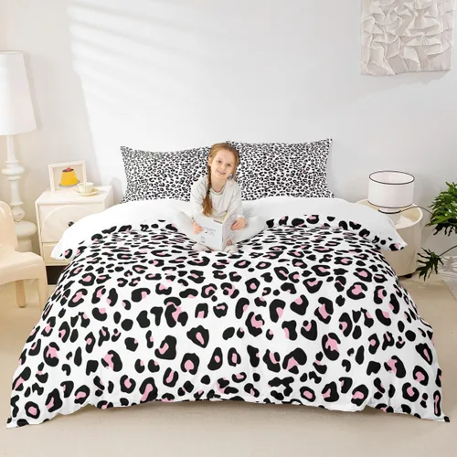 Vista 13 de Juego de funda de edredón para niños con estampado de leopardo, tamaño individual, juego de ropa de cama de moda de piel de guepardo abstracto