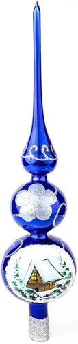 Vista 8 de Adorno para la Copa del Árbol de Navidad Spitz de Vidrio Soplado, Adornos Dorados/Plateados Decorados a Mano (13 Pulgadas / 33cm, Dorado)