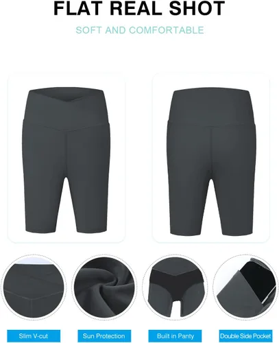 Vista 8 de Aleumdr Pantalones cortos de natación de 5 pulgadas para mujer, cintura alta, control de abdomen, pantalones cortos de natación con bolsillos UPF 50+
