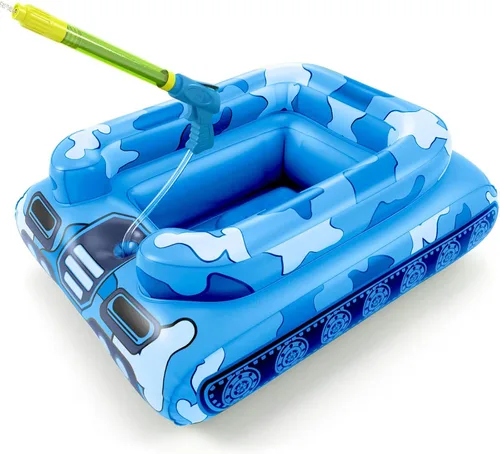Vista 7 de Flotadores de Piscina de Tanque Inflables para Niños – Jasonwell Flotadores de Piscina para Niños Pequeños Tanque de Piscina con Cañón de Agua