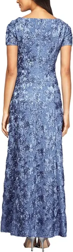 Vista 2 de Alex Evenings Vestido largo de manga casquillo de encaje con roseta para mujer