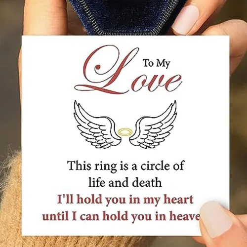 Vista 5 de Hug From Heaven - Anillo conmemorativo personalizado con alas circulares, con texto en inglés "To My Love, I'll Hold You in My Heart", anillo