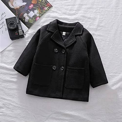 Vista 2 de MoZiKQin Abrigo de lana para bebés, niños y niñas, abrigo de invierno cálido de doble botonadura para niños, chaqueta para exteriores