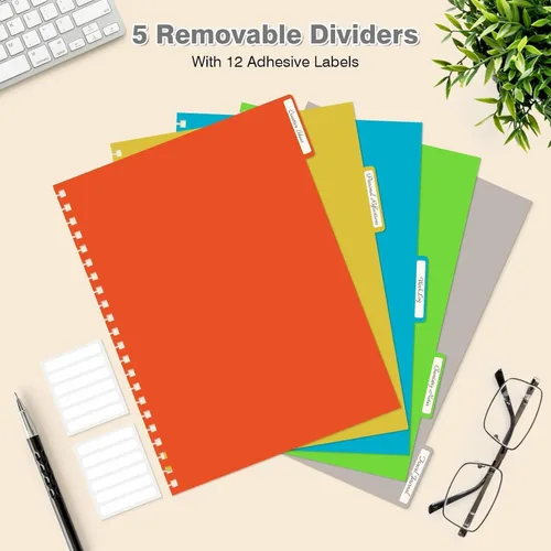 Vista 3 de Cuaderno de Espiral 8.5" x 11", Cuadernos de 5 Materias con Rayas Universitarias con Divisores Removibles, 300 Páginas 100GSM Diario de Escritura