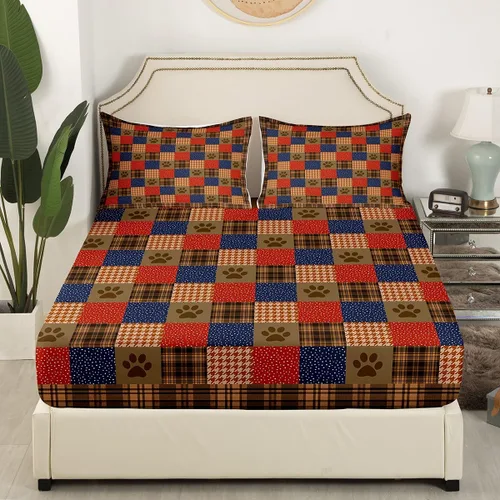 Vista 3 de Manfei Juego de sábanas con estampado de patas de perro, tamaño individual, juego de ropa de cama de huellas de animales para decoración de Multi 01
