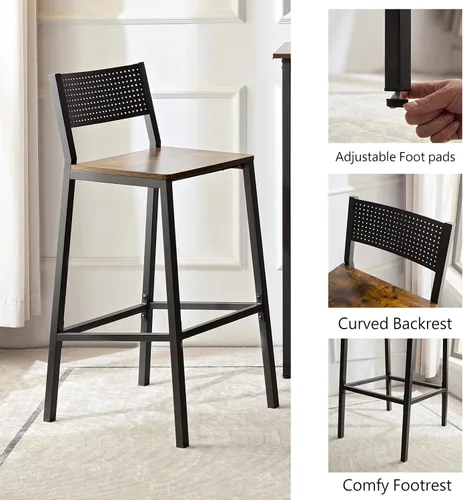 Vista 3 de LUCKHAO Juego de mesa de comedor de 3 piezas industrial para 2, mesa de comedor de altura de encimera de cocina con base de mesa ajustable