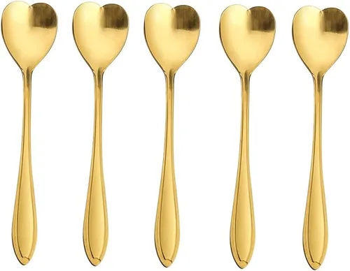 Vista 6 de Juego de 10 cucharas de acero inoxidable en forma de corazón para café, postres y té, ideal para azúcar, agitar, helado y pastel, 5 pulgadas
