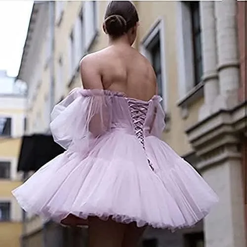 Vista 2 de UHEGDRR - Vestidos de cóctel cortos sin tirantes de malla para regreso a casa