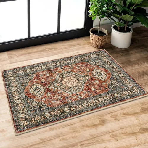 Vista 62 de Lahome Alfombra oriental lavable de área pequeña, 2 x 3 pies, para entrada, cocina, ultra fina, suave, tapete antideslizante para puerta de Azul