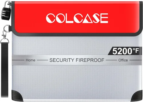 Vista 9 de COLCASE Bolsa de documentos ignífuga con cerradura de 5200 ℉ con aislamiento térmico impermeable e ignífugo con cremallera, bolsa ignífuga