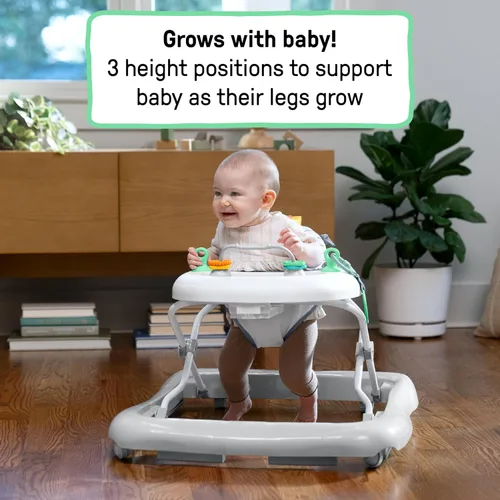Vista 6 de Ingenuity Caminador de Actividad para Bebé Smooth Strides - Chambray, Caminador de Desarrollo, 3 Alturas Ajustables, Juguetes Incluidos, 6M-12M